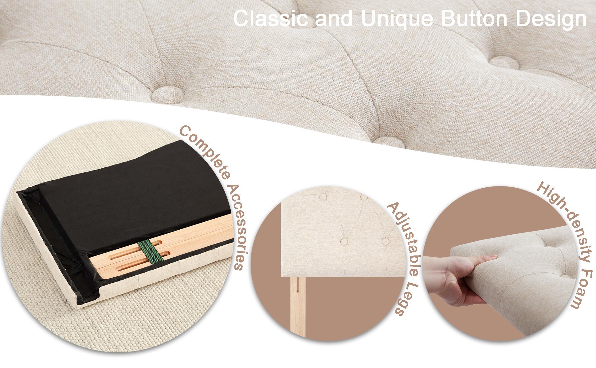 Tufted Upholstered Headboard Twin/Full/Queen/King Size, Sturdy and Durable Solid Wood Bed headboard, Fabric Headboard Adjustable Height from 37” to 51”, Modern Button Diamond Design Head Board