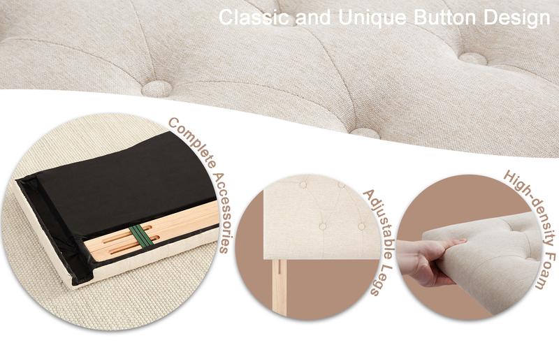 Tufted Upholstered Headboard Twin/Full/Queen/King Size, Sturdy and Durable Solid Wood Bed headboard, Fabric Headboard Adjustable Height from 37” to 51”, Modern Button Diamond Design Head Board