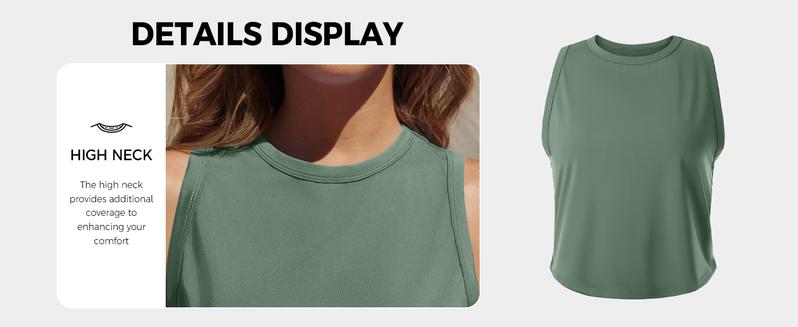 [2 PACK/3 PACK] Fisoew Womens Workout Cropped Tank Tops Racerback Sleeveless Crewneck Running Yoga Active Shirts #Springtok