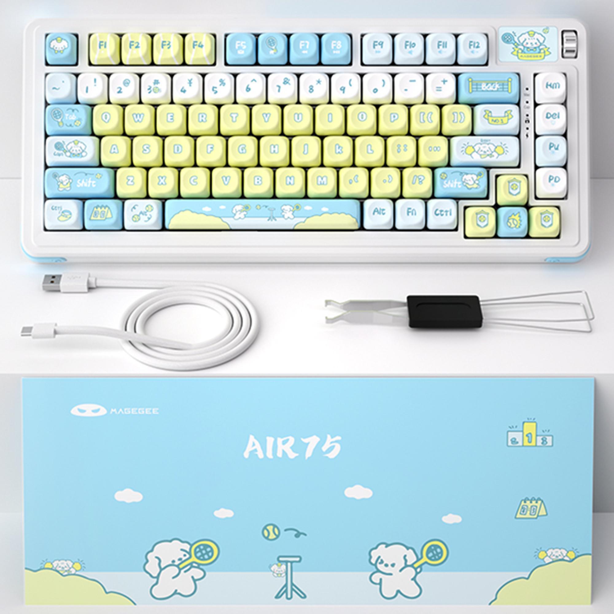 MageGee AIR75 Wireless Creamy Mechanical Keyboard, Gasket Structure, 3 Connection Modes Hot Swappable Custom Keyboard, RGB Backlit Gaming Keyboard for PC/Win/Mac, Linear Blue Whale Switch, PBT Keycaps