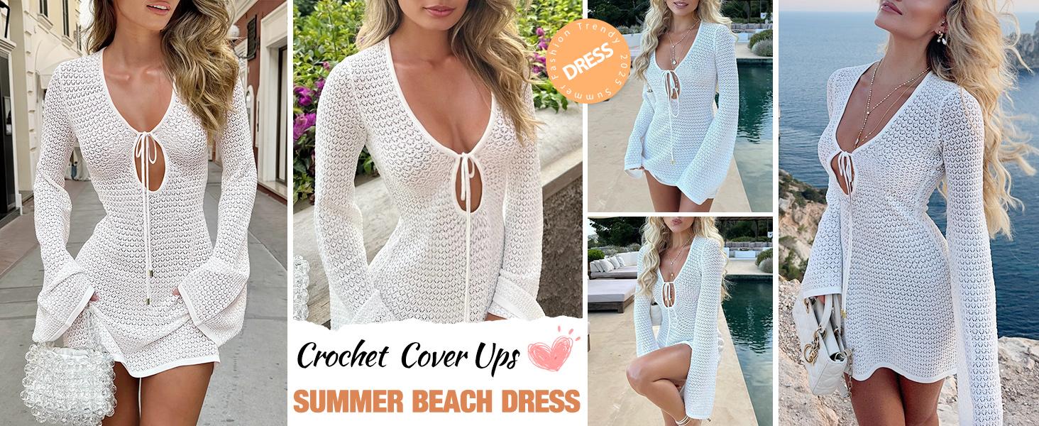ANRABESS Womens Swimsuit Crochet Swim Cover Up Summer Bathing Suit Swimwear Hollow Out Mesh Knit Long Sleeve Beach Dress Vacation Outfits ANRABESS Womens Swimsuit Crochet Swim Cover Up Summer Bathing Suit Swimwear Hollow Out Mesh Knit Long Sleeve Beach Dress Vacation Outfits