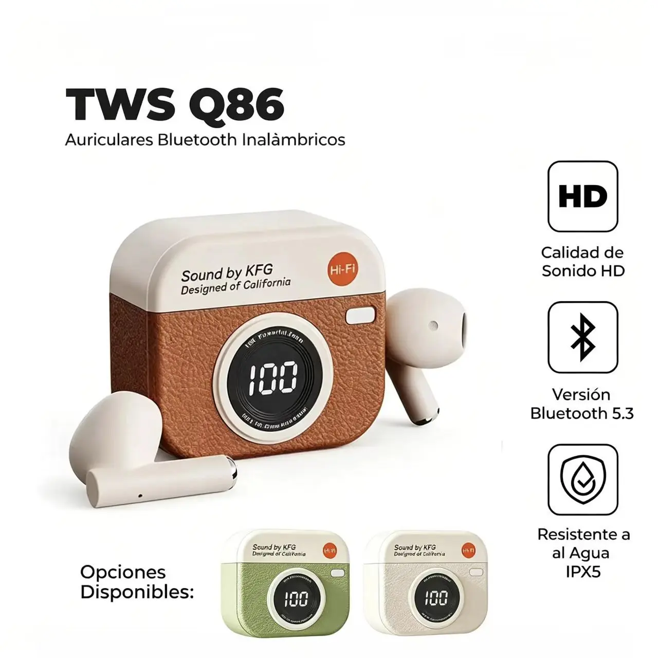 Retro-style Bluetooth headphones, wireless in-ear, HIFI sound quality, clear calls, long battery life, battery display, suitable for men and women, ideal for daily use and gifts. Audio Charging