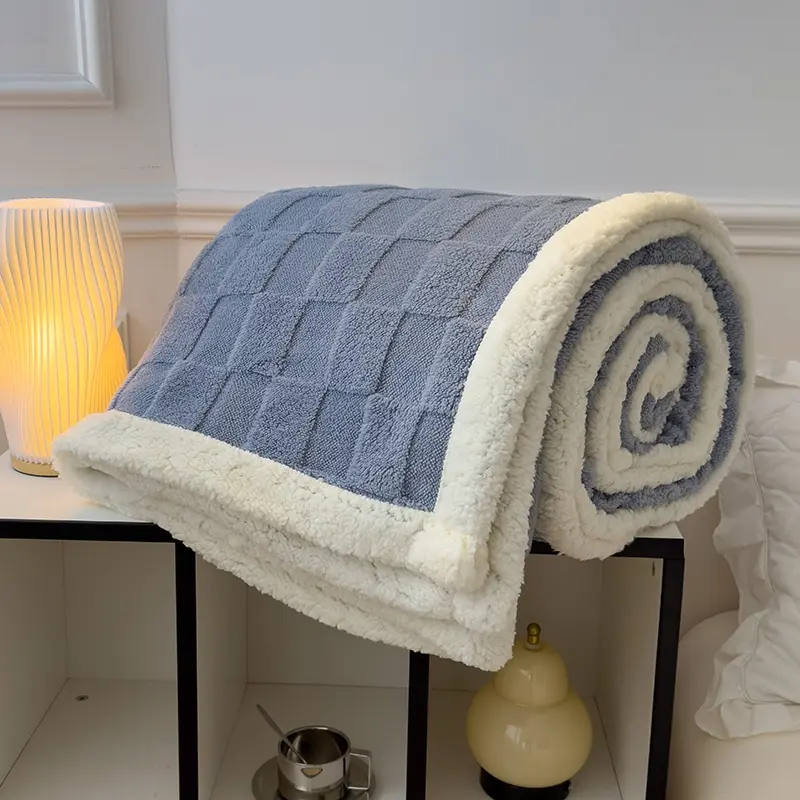 Plaid Taffeta Lamb Fleece Blanket, Thick Warm, Cozy Blankets, Suitable for Autumn Winter, Single Double Use, Dormitory Sofa Cover Blanket
