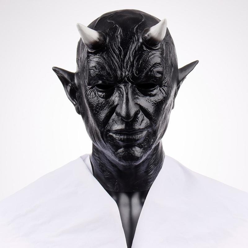 Evil Devil Mask with Horns Design, Horror Demon Halloween Latex Helmet, Create Spooky Atmosphere for Halloween Cosplay & Horror Theme Parties, Perfect Costume Accessory