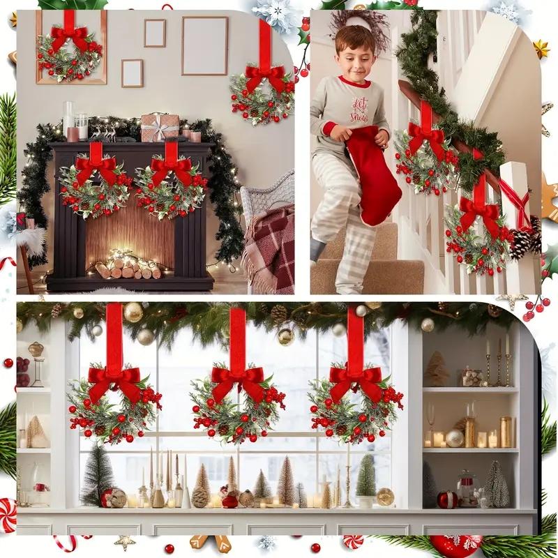 6-Pack Christmas Mini Window Wreaths with Ribbon Bows & Red Berries - Small Cabinet Hangers, Farmhouse Style Kitchen Door Decor for Christmas Party Arrangements, Christmas Ornaments 6-Pack Christmas Mini Window Wreaths with Ribbon Bows & Red Berries - Small Cabinet Hangers, Farmhouse Style Kitchen Door Decor for Christmas Party Arrangements, Christmas Ornaments