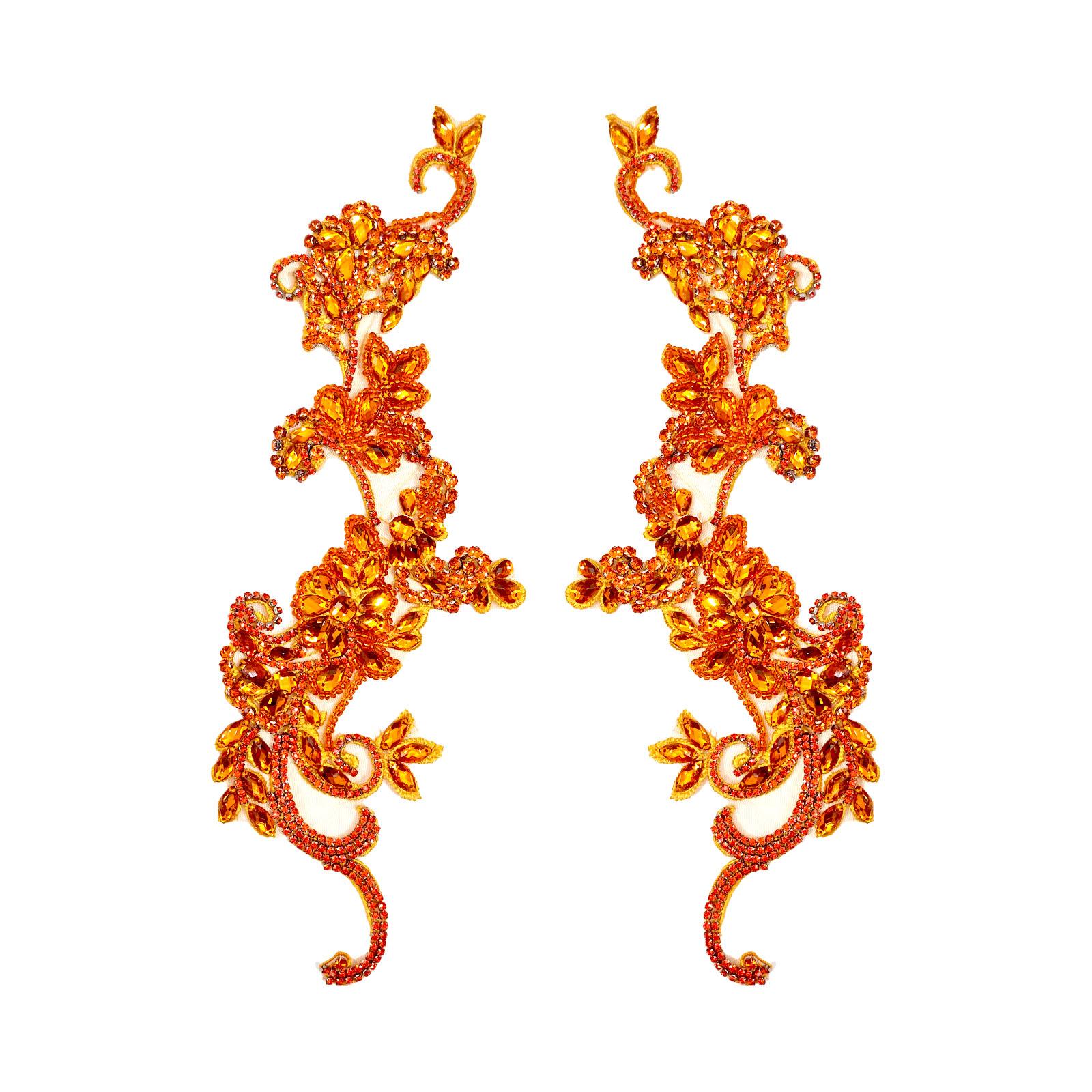 Handmade Pink Crystal Beaded Applique Floral Rhinestone Patch Pair for Dress Decoration Bridal Gowns DIY Embellishment