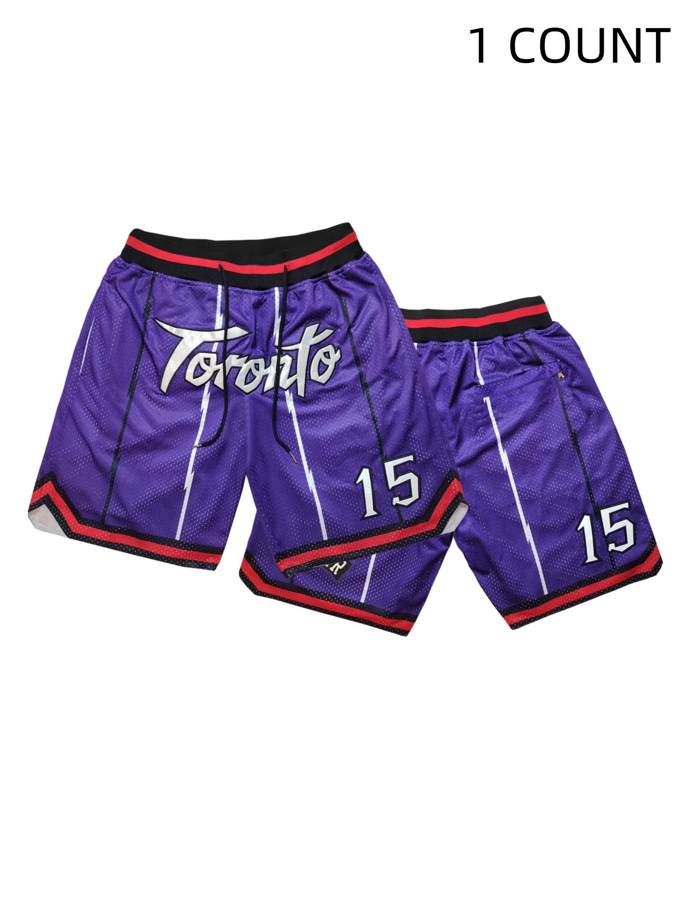 Men's Toronto Letter & Number Embroidery Pocket Sports Shorts, Casual Breathable Quick Drying Elastic Waist Basketball Shorts, Athletic Bottoms, Men's Sportswear for Outdoor Wear, Athletic Activewear, Athleisure Casual Shorts, Breathable Fitness Shorts