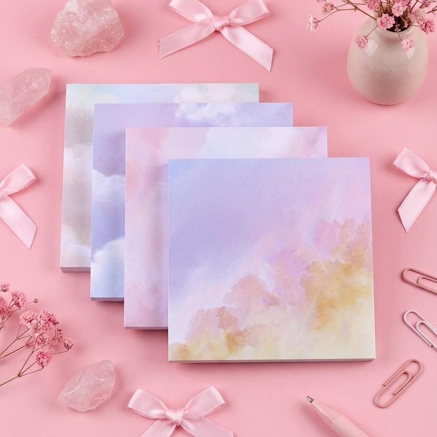 8pcs/set Cloud Series Self-Adhesive Sticky Notes, 400 Sheets, Square Shape, Romantic Sky Pattern, Strong Adhesion, Ideal for Diary and Reminders