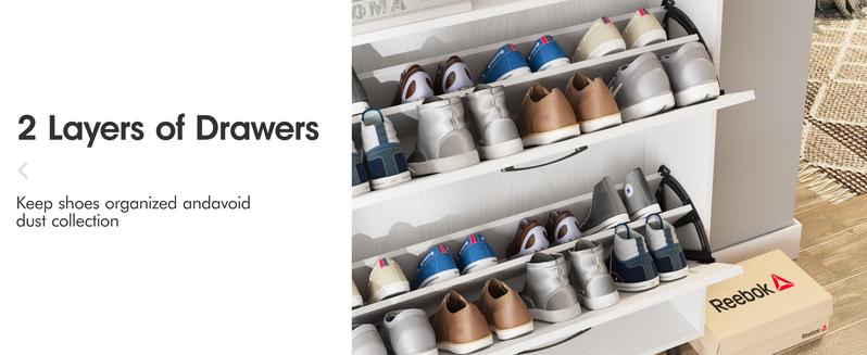 Vabches Shoe Cabinet with 2 Flip Drawers,Shoe Storage Cabinet for Entryway,Freestanding Shoe Cabinet Organizer with Open Storage