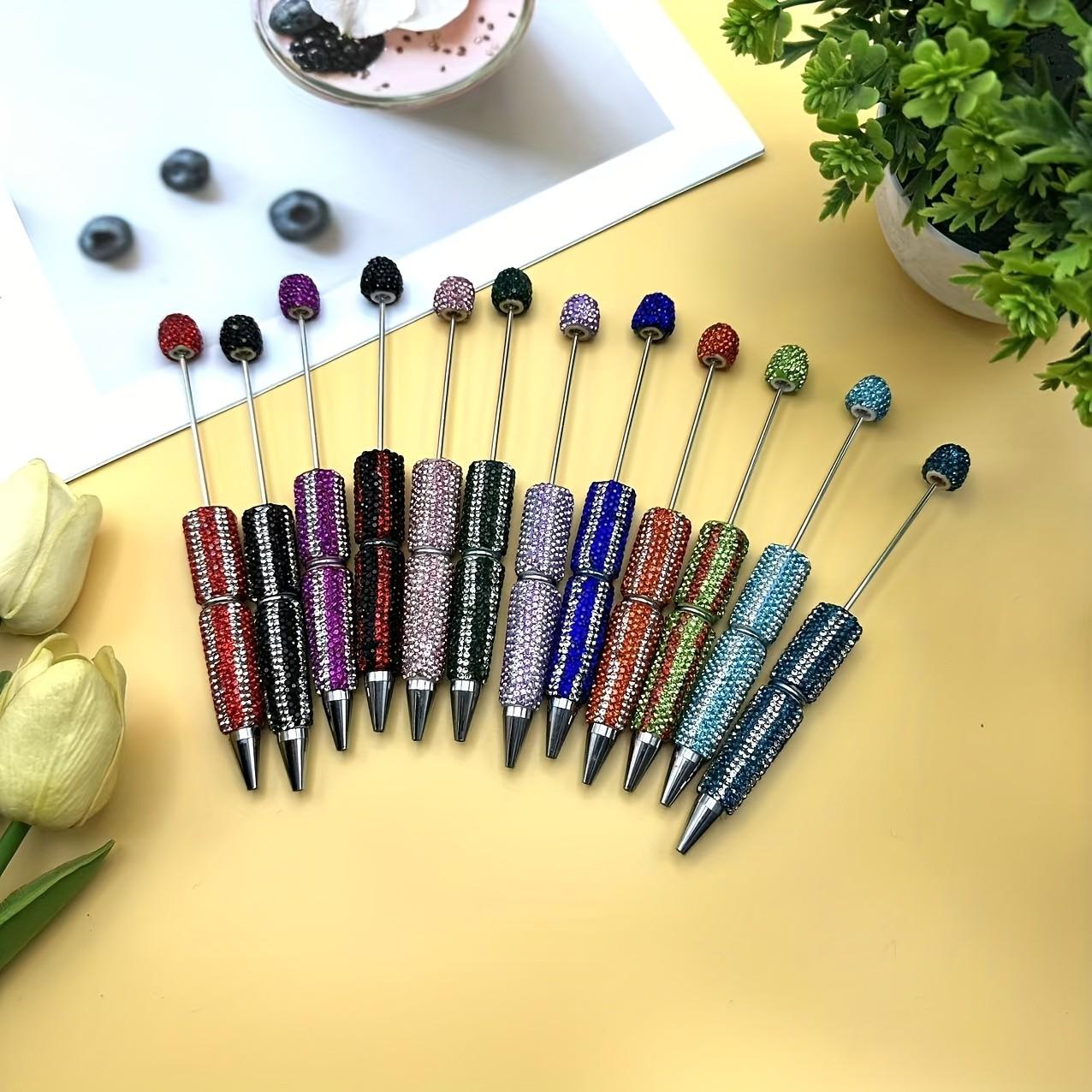Striped Diamond Beaded Pen Set, Multi-Color Zebra Pattern Artificial Diamond Full Drill Round Ballpoint Pens, High Aesthetic DIY Jewelry Making