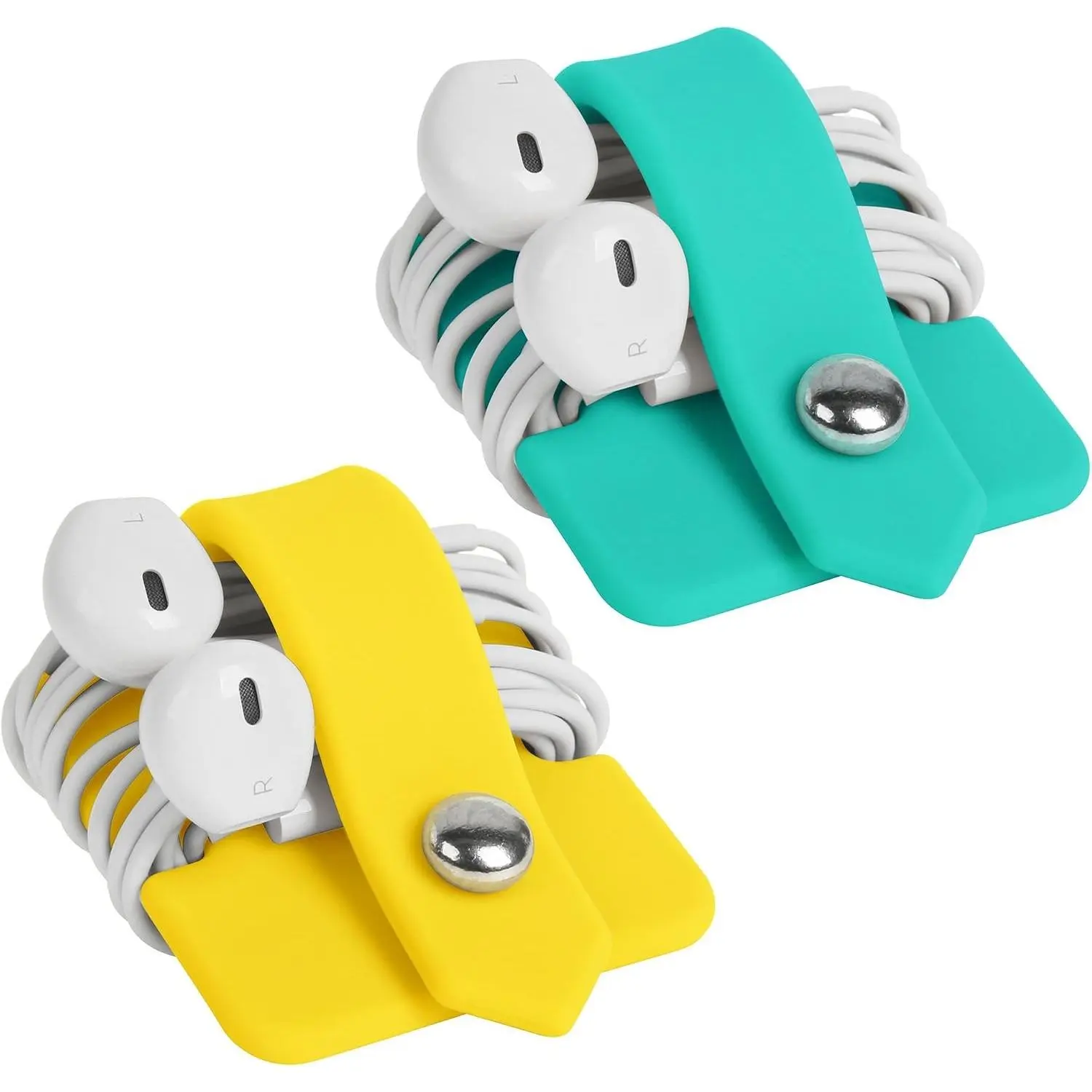 Cord Organizer Tangle-Free Earphone Organizer Headphone Earphone Cable Organizer Cord Wrap Winder Earbuds Wrap Winder Cord Manager Cable Winder(Blue&Yellow, Set of 2)