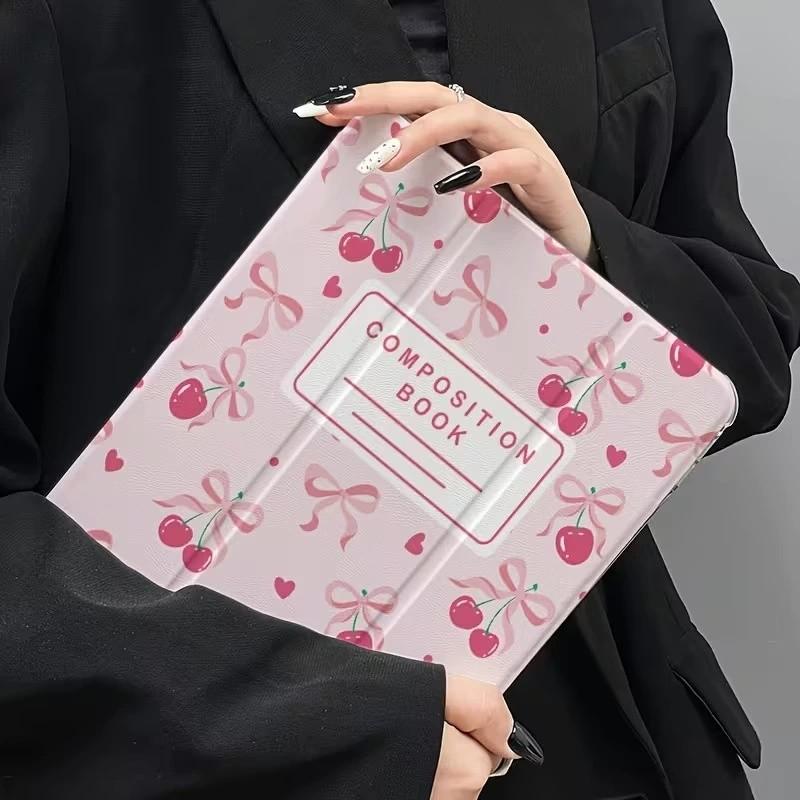 Cherry Bow Print iPad Case, Soft Shockproof Cover with Pen Slot, Auto Sleep Feature, Fits iPad 7-11 Inch Models
