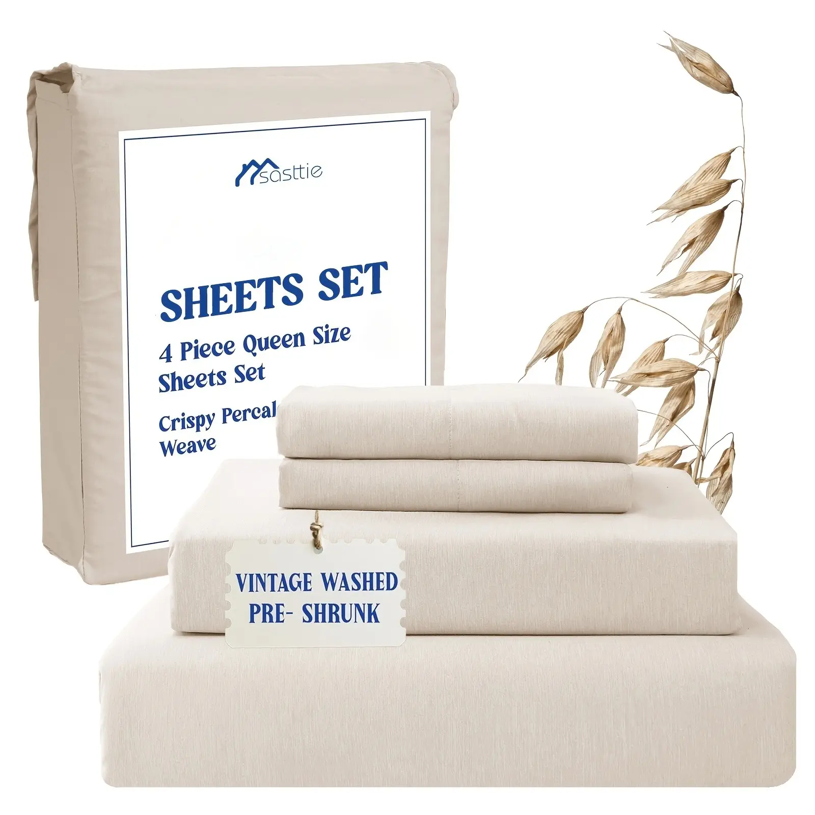 4pcs Linen Sheets Set - Breathable & Soft - Durable & Moisture Wicking - Cozy Bed Sheets - Machine Washable - 16 Inch Deep Pocket Twin/Full/Queen/King Size