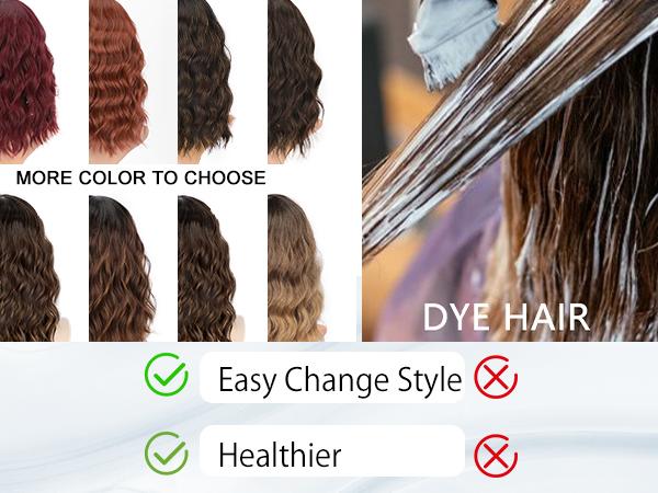 [ AISI HAIR ] Curly Bob Wig with Bangs Short Wavy Wine Red Color Wigs for Women Bob Style Synthetic Heat Resistant Bob Wigs