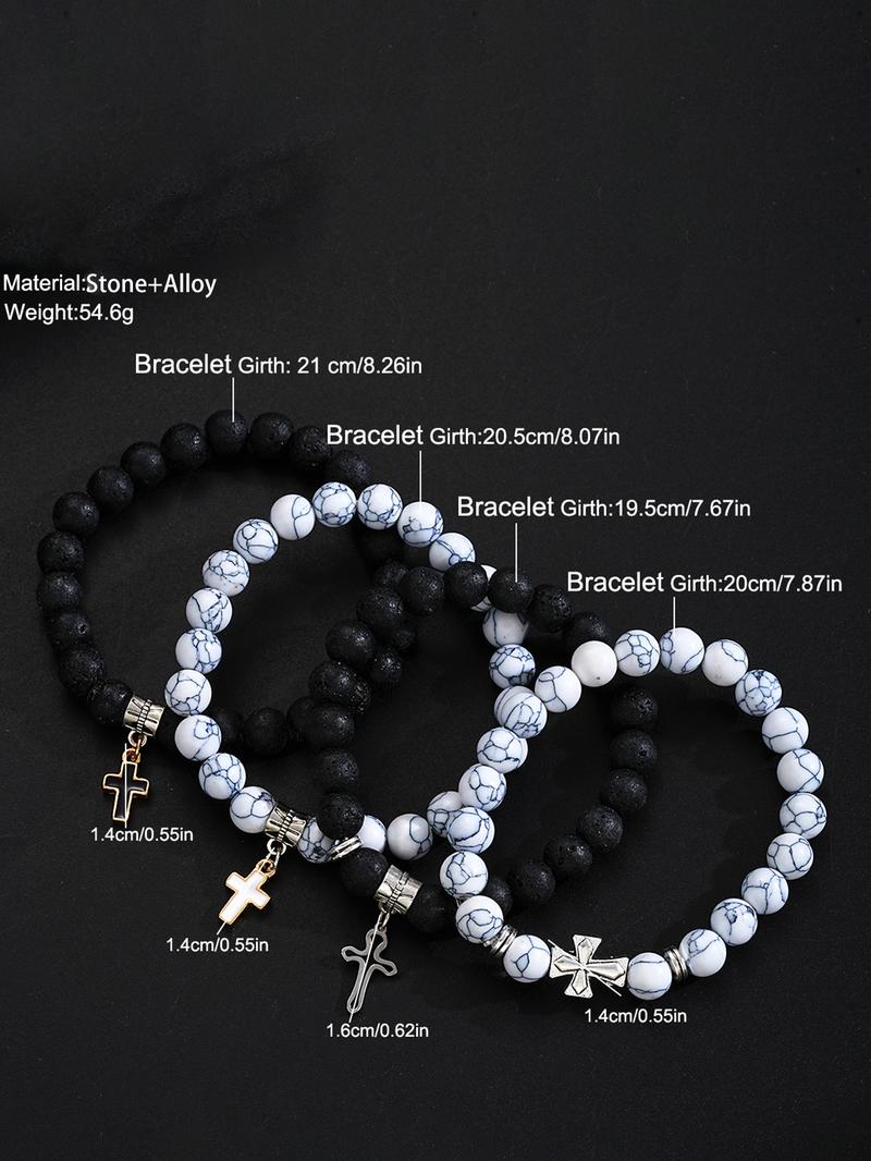 Men's Vintage Cross Charm Beaded Bracelet, Fashionable Jewelry for Party, Daily Clothing Decor, Trendy All-match & Exquisite Jewelry for Birthday Gift, Cross Beads Bracelet
