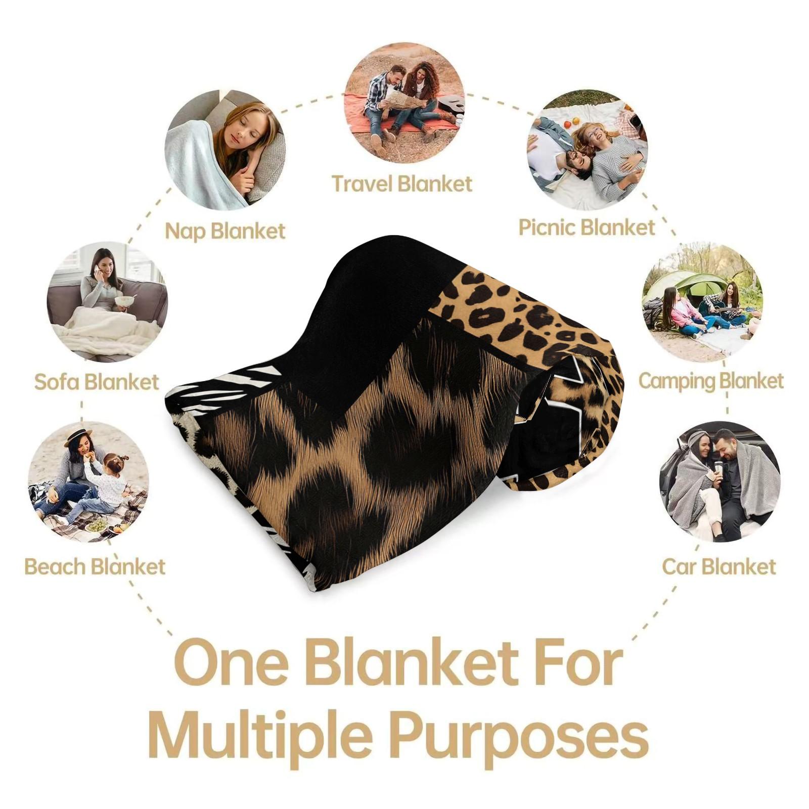 Animal Print Monogram Throw Blanket, Leopard Zebra Tiger Initial Soft Flannel Blanket for Sofa Bed, Gift for Animal Lovers