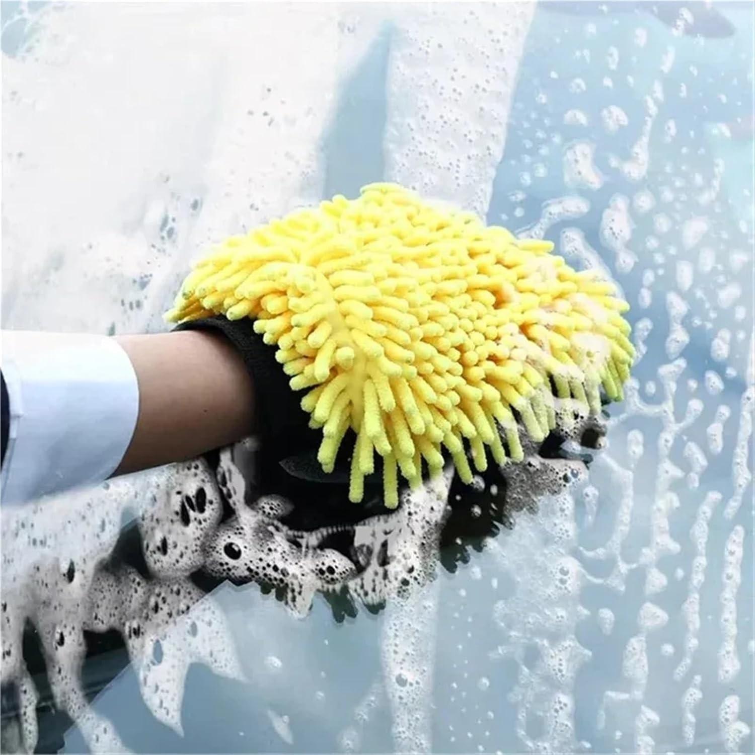 Car Wash Mitt Microfiber 2-Pack, Scratch-Free & Lint-Free, Double-Sided Chenille & Coral Fleece, Waterproof, 10.25"x7.5", & Blue