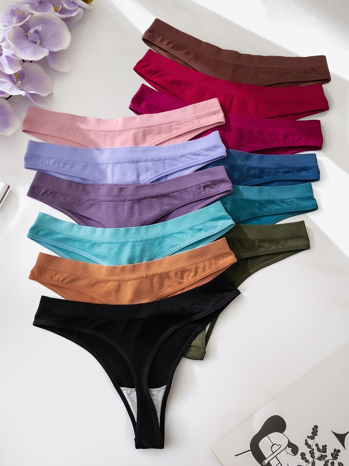 Women's Solid Color Drop Waist Thong, Soft Breathable Panty for Daily Wear, Women's Fashion Comfy Underwear for All Seasons