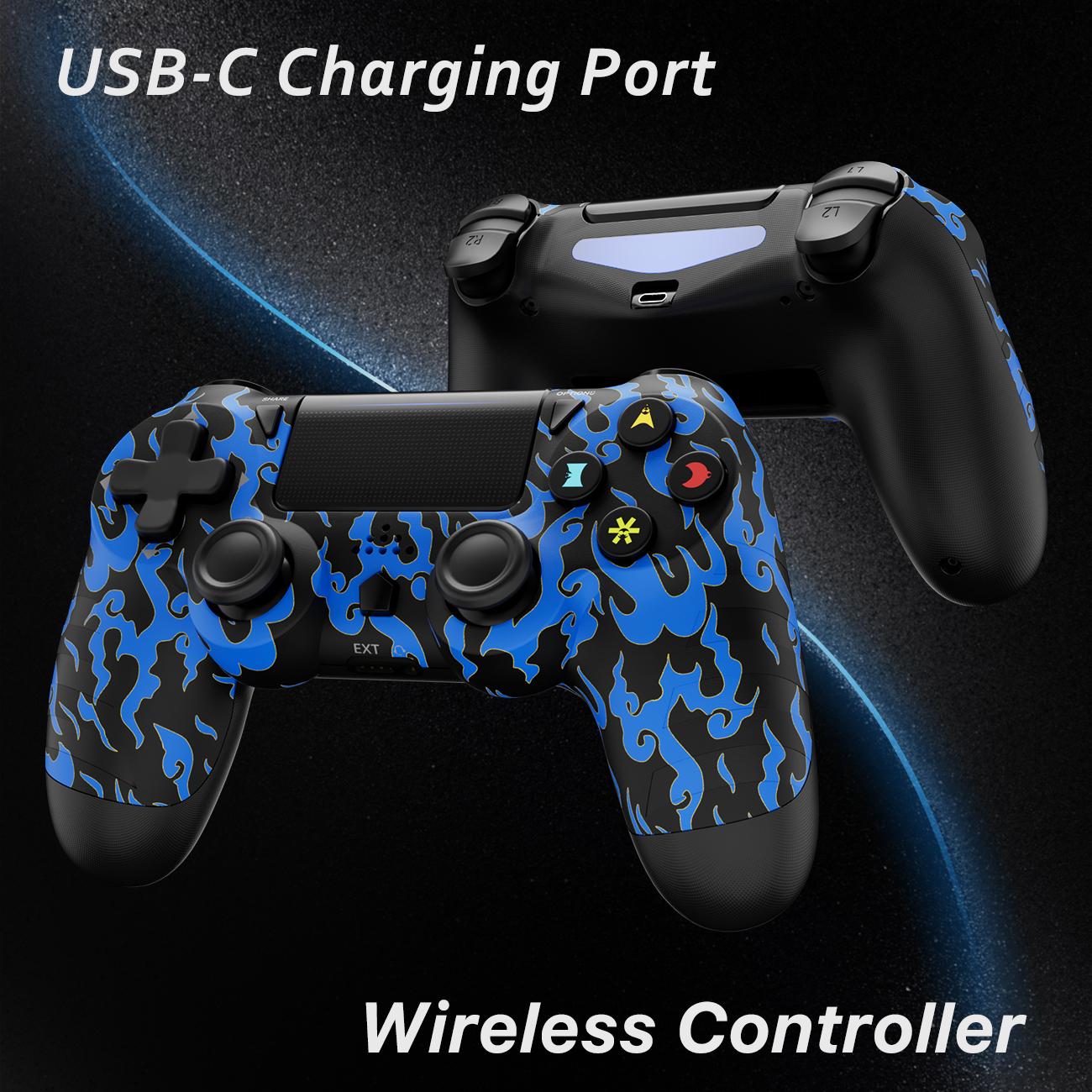 ISHAKO Wireless Game Controller for PS4/PS3/PC/Android/iOS with Double Vibration, Motion Sensing, Touchpad, Speaker, Type C, Console, PS414 Blue