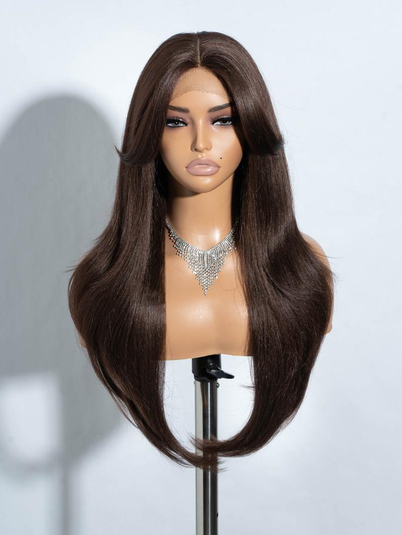 Rebeccahair 26 Inch Synthetic Long Straight Ombre Blonde Wigs for Women, Gorgeous Fluffy Wigs with Curtain Bangs, Synthetic Lace Front Wigs for Party, Daily Use