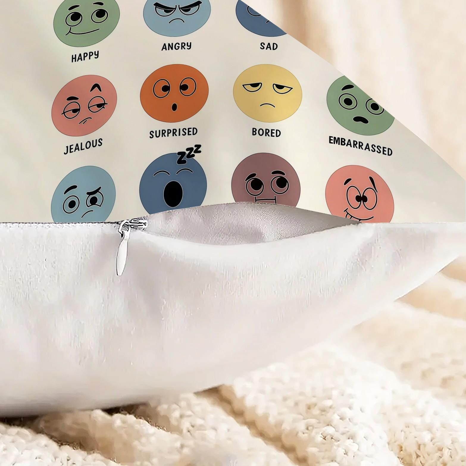 18 Inch It Is Okay to Feel Emotion Pillow Cover, Mental Health Awareness Emoji Throw Pillowcase, Dual Color Soft Cushion Cover for Sofa Couch Bedroom, Ideal Gift for Anxiety Relief & Self Care
