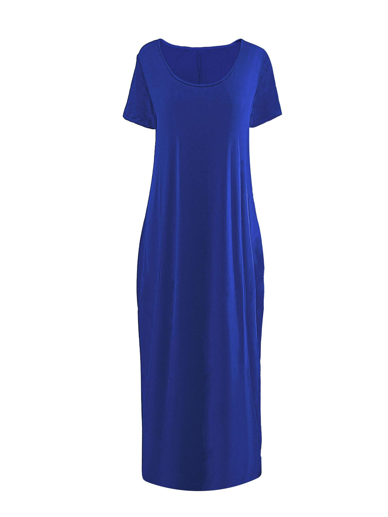 Plus Size Round Neck Short Sleeve Maxi Dress, Loose Flowy Hem, Curvy Friendly Long Dress
