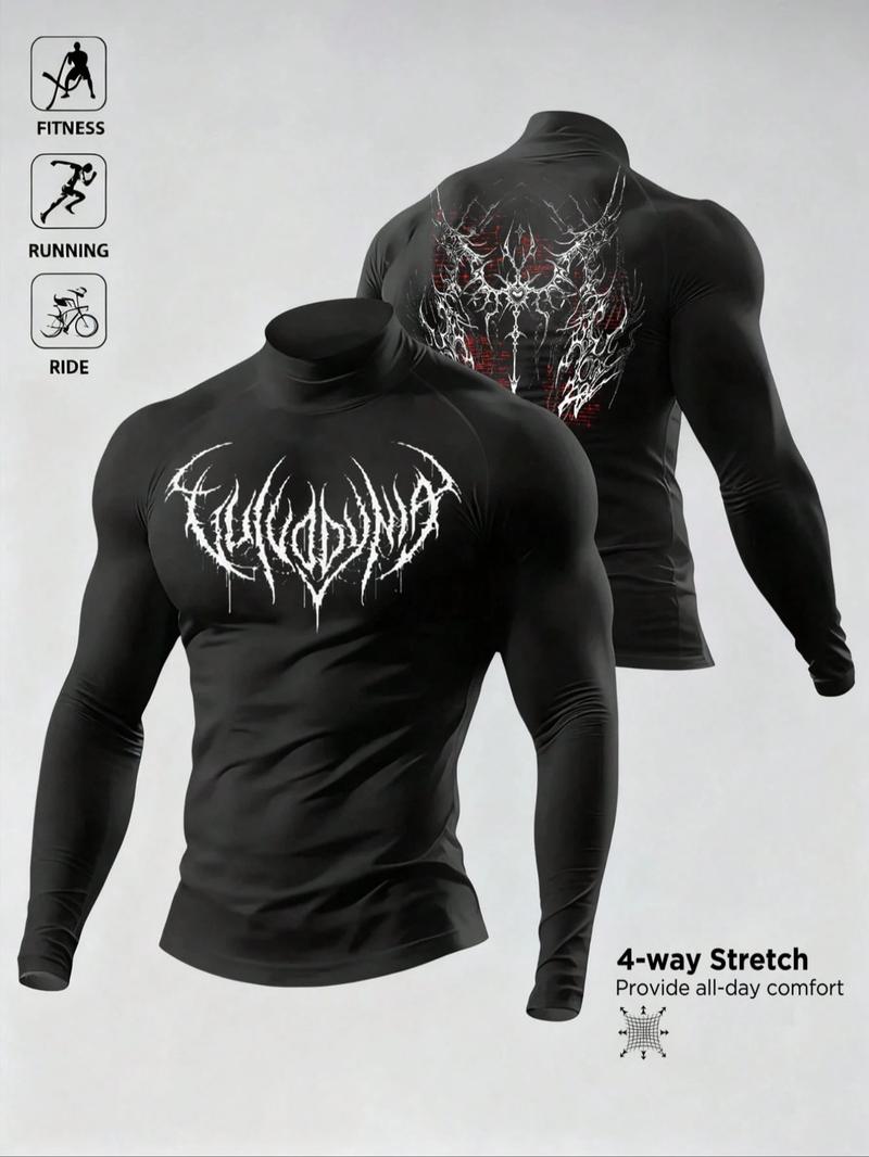 Men's Casual Breathable Fitted Long Sleeve Sports T-Shirt, Compression Top with Turtle Neck Design, Fitness Long Sleeve Shirt, Gym Athletic Clothes