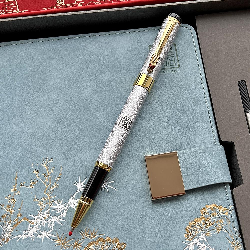 CHINSIKOL A5 PU Leather Notebook Set, Hardcover Journal, Chinese Style Embossed Pattern, Gold Foil Stamping, Gold Foil Accents, Glossy Clasp, Thick Paper, Includes Metal Pen & Replacement Ink Cartridge