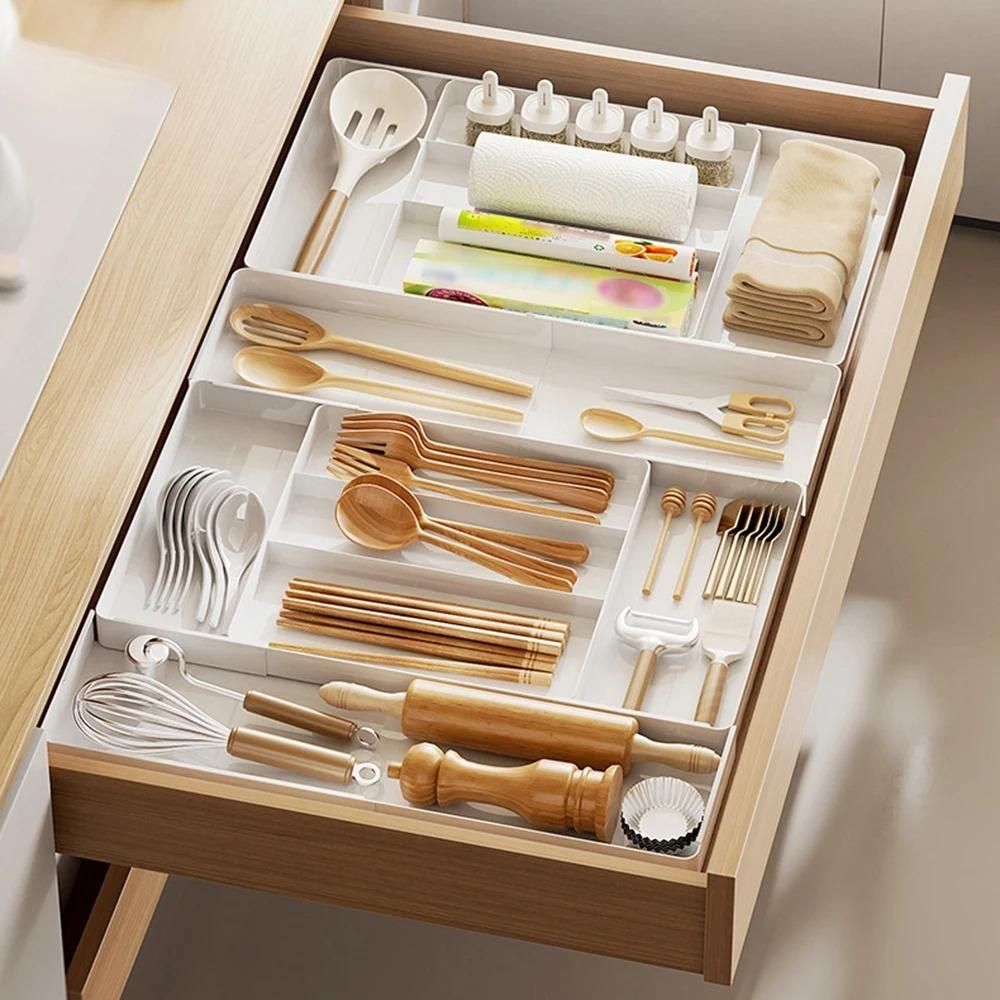 Expandable Drawer Organizer Multi-Functional Adjustable Storage Rack Kitchen Utensil Tray Spoon Fork Knife Holder