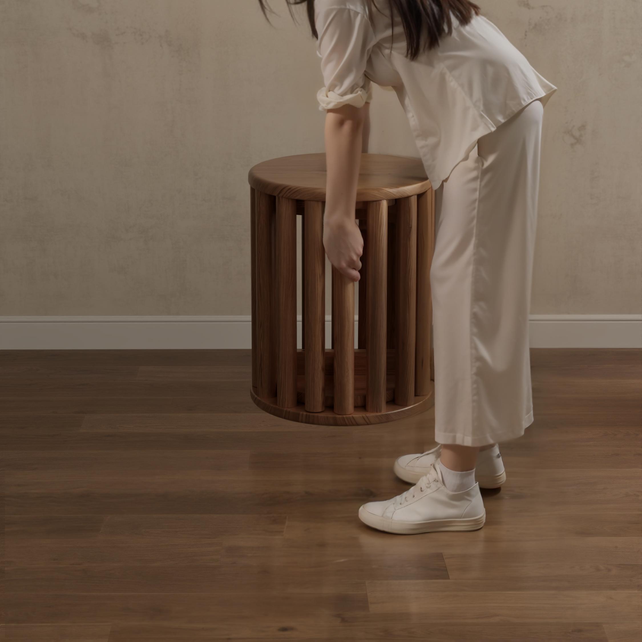 【Summer】TimberKnows Set of 4 Stackable Solid Wood Stools – 18" Round Nesting Tables, Fully Assembled, Durable & Space-Saving Design