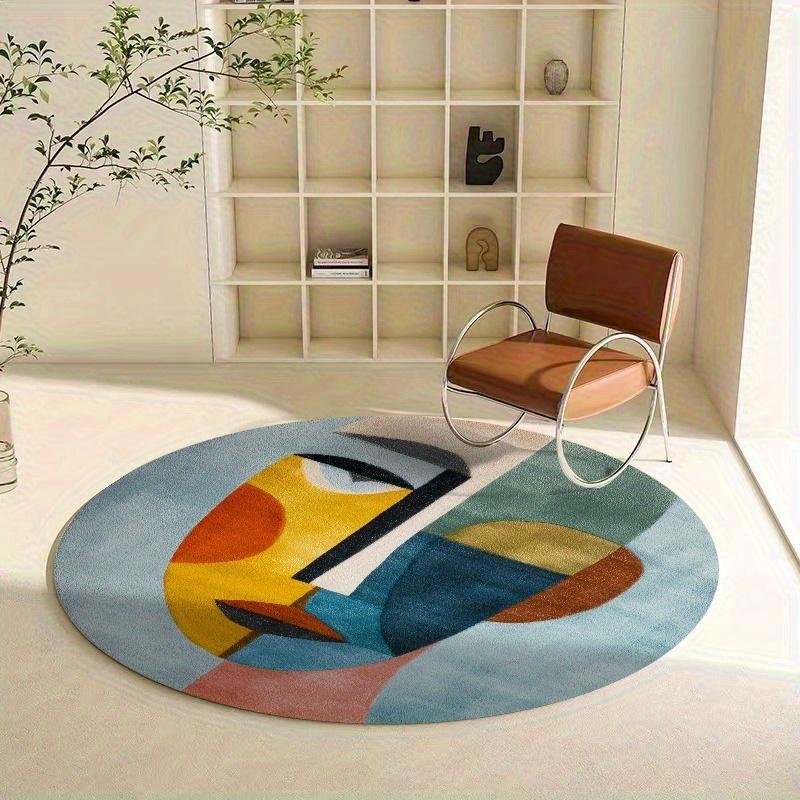 Nordic Abstract Round Rug, 850g/m² Velvet Material, Living Room/bathroom/bedroom/camping/yoga Mat, Simple Polyester, Indoor Outdoor Use