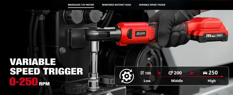 Alloyman 3/8" Cordless Ratchet Wrench Set, 60FT-LBS(80N.m) Electric Ratchet, 2 X 20V Chargeable Power Ratchet Wrench with Variable Speed, LED Light, 6 Sockets, 1/4" Adapter, 3" Extension Rod, Gifts for Perfect Christmas and New Year Idea