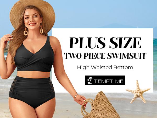 Tempt Me Plus Size Two Piece Swimsuit - High Waisted Bikini Set Tummy Control Bathing Suits for Women
