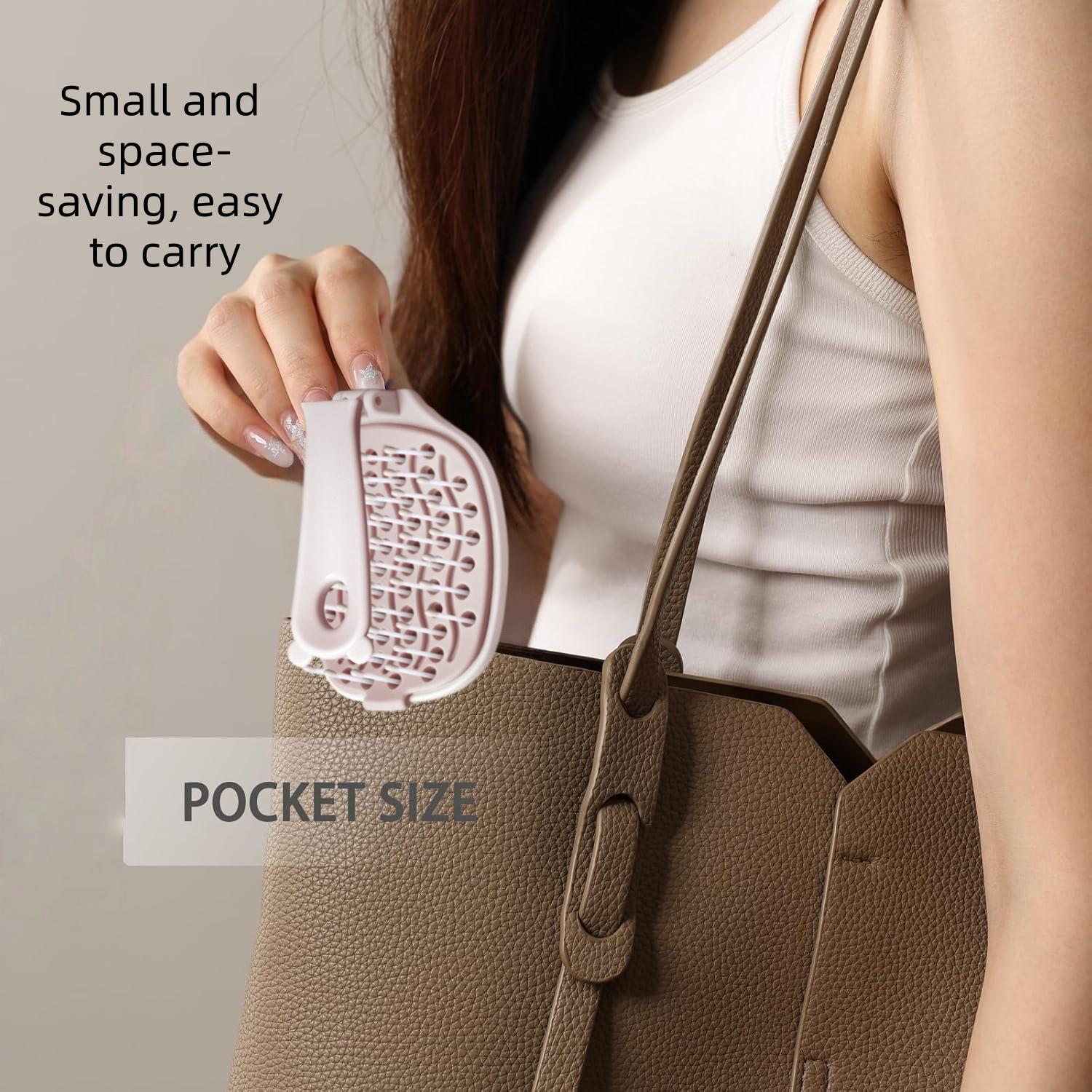 Travel Essential Foldable Women's Hair Comb with Cleaning Pad Versatile Comb for All Hair Types Easy Storage for Office Business Trip and Travel