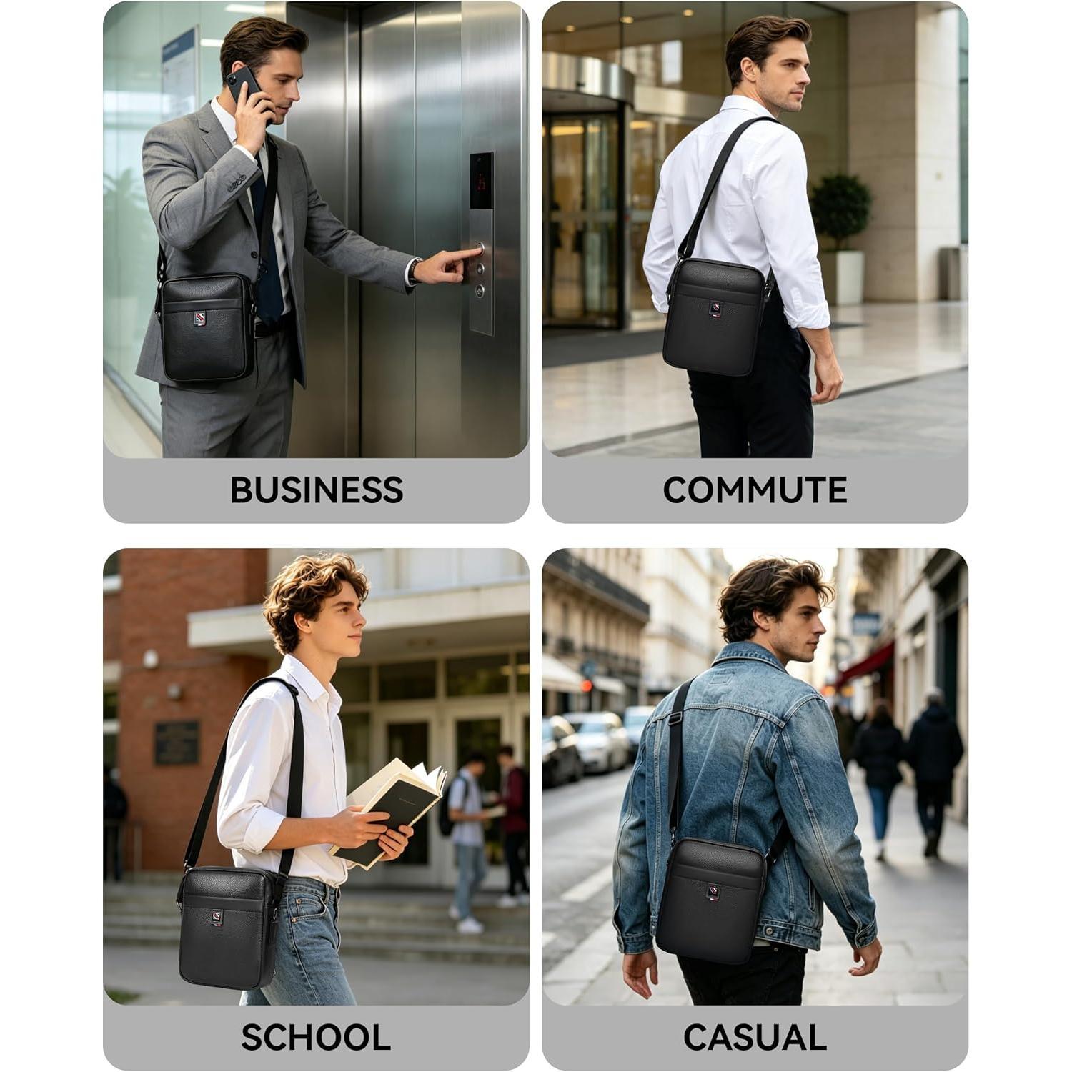Men's Small Messenger Crossbody  Bag,,RFID | Satchel Purse Fits 7.9 In Tablet, Multi Pocket, Adjustable  Strap, Daily Work Carry Business Office Casual Travel Use