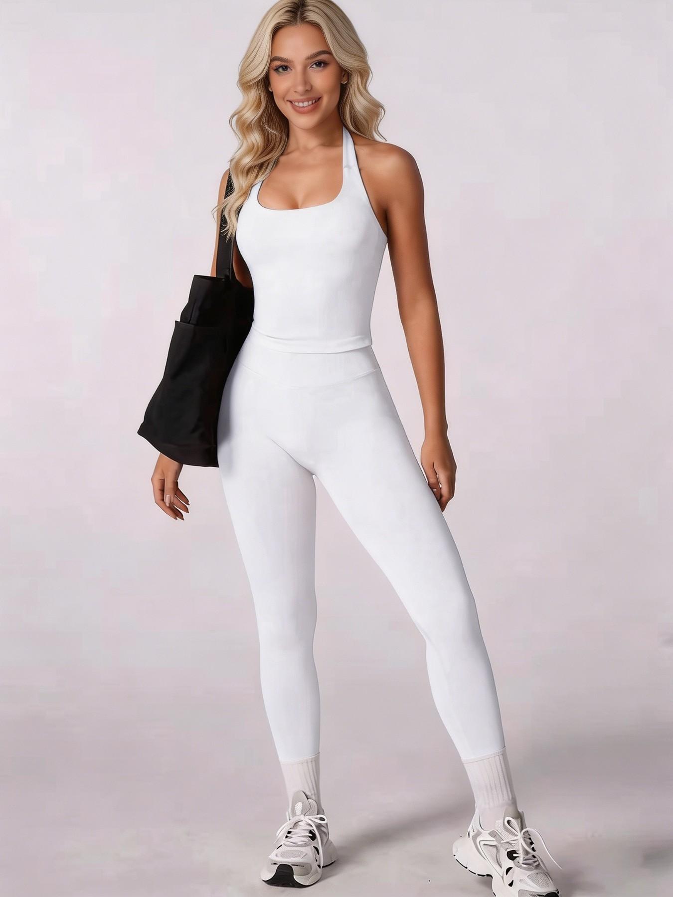 Halter Neck Backless Yoga Set - 12+ Colors, Seamless 2-Piece Workout Outfit with Butt Lifting Leggings, Buttery Soft & Squat-Proof for Gym, Yoga & Everyday Wear, Backless Gym Clothes, Workout Sets, Seamless Sport Clothing