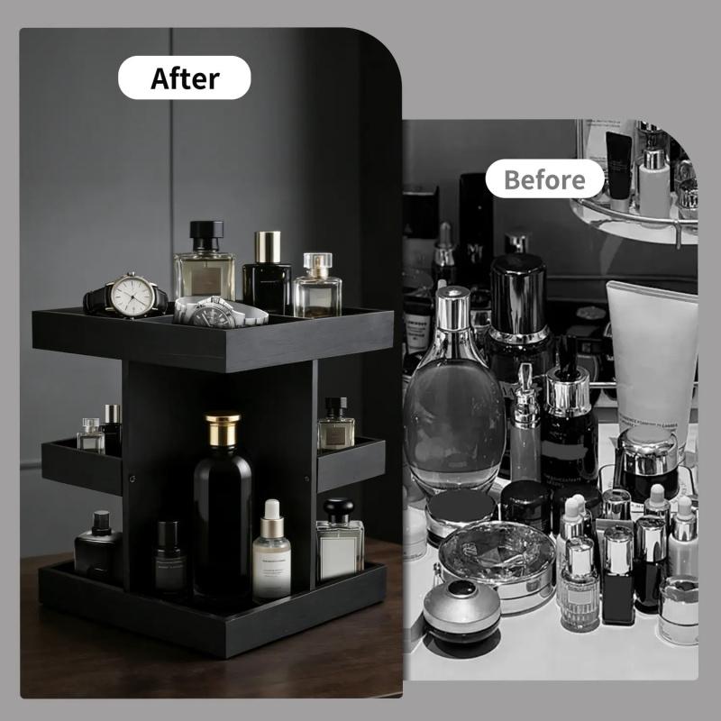 Cologne Organizer for Men, Rotating Cologne Stand, 3 Tier Wooden Perfume Shelf, Desk Organizer, Husband Boyfriend Birthday Gift Ideas