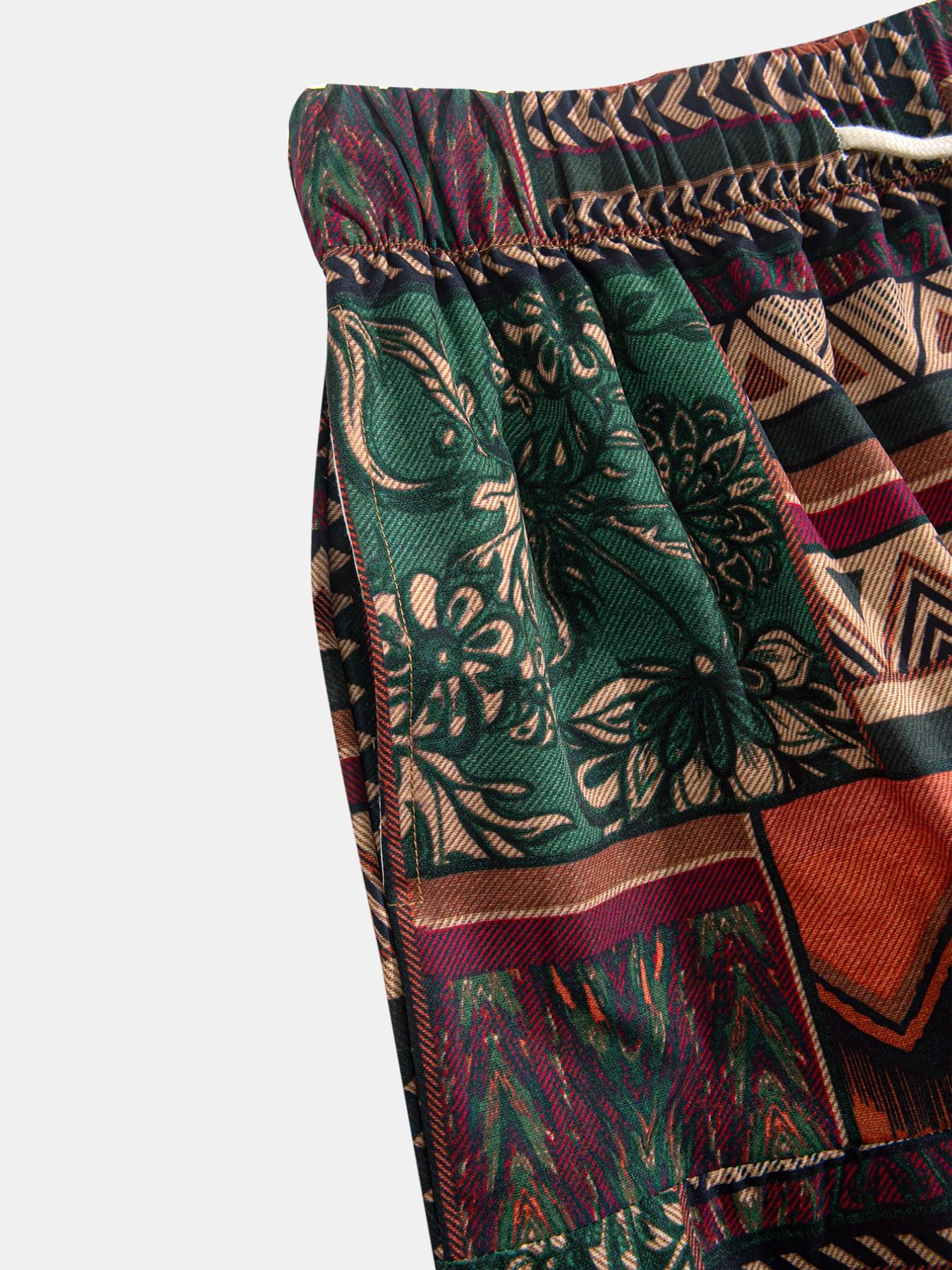 Men's Aztec Print Harem Pants, Elastic Waist Baggy Casual Trousers, Ideal for Beach Vacation, Streetwear & Yoga, Bohemian Boho everyday wear lightweight on trend bottoms bodycon street style