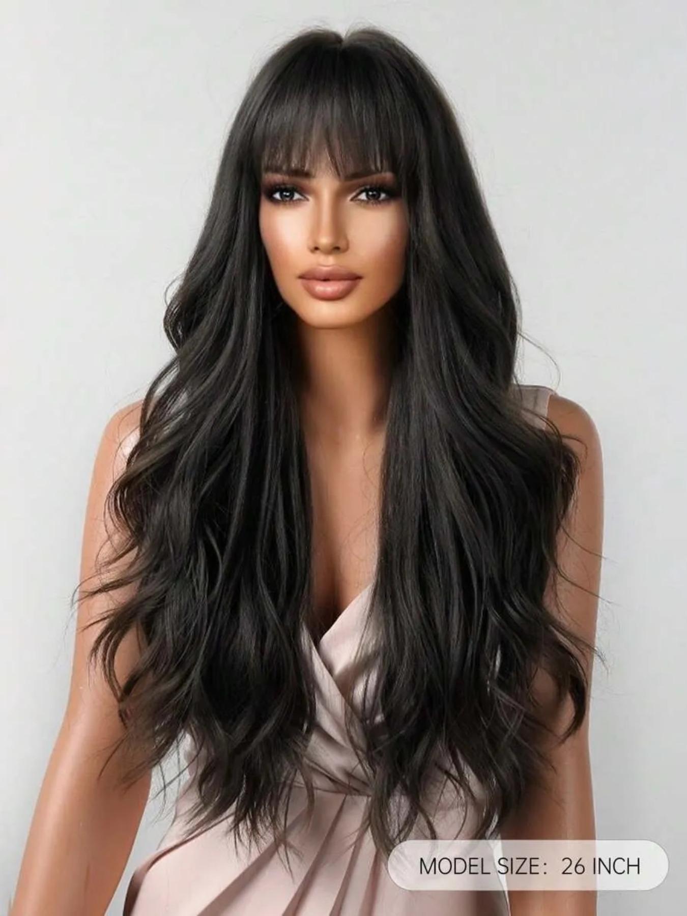 26 Inch Long Curly Wig with Bangs, Realistic Wave Style Synthetic Hair, Heat Resistant, Suitable for Girls Daily Wear and Party Decorations