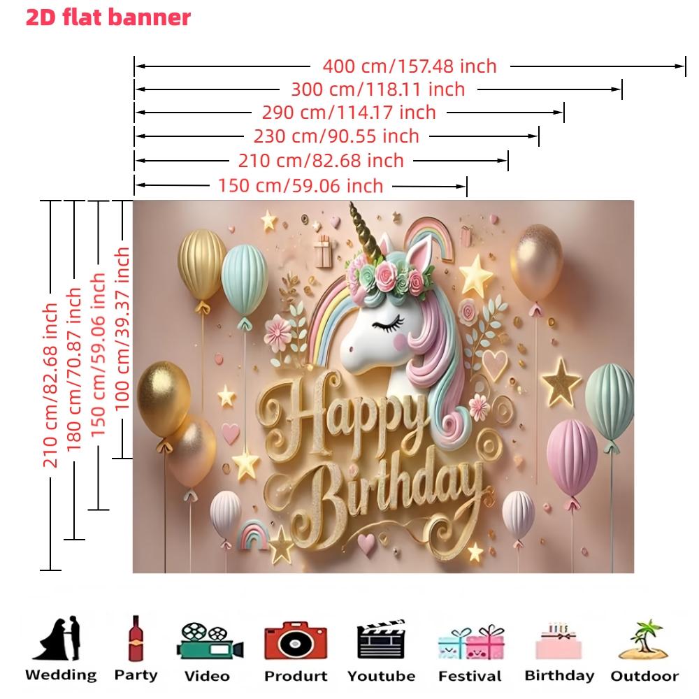 Magical Unicorn Happy Birthday Banner, Polyester Background Cloth, Unicorn Theme, Ideal for Home Decor, Parties, Photography, Gifts
