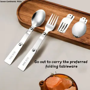 Camping 304 Stainless Steel Three-Fold Handle Fork Spoon Set, Compact and Portable, Ideal for Outdoor, Office, School, Travel