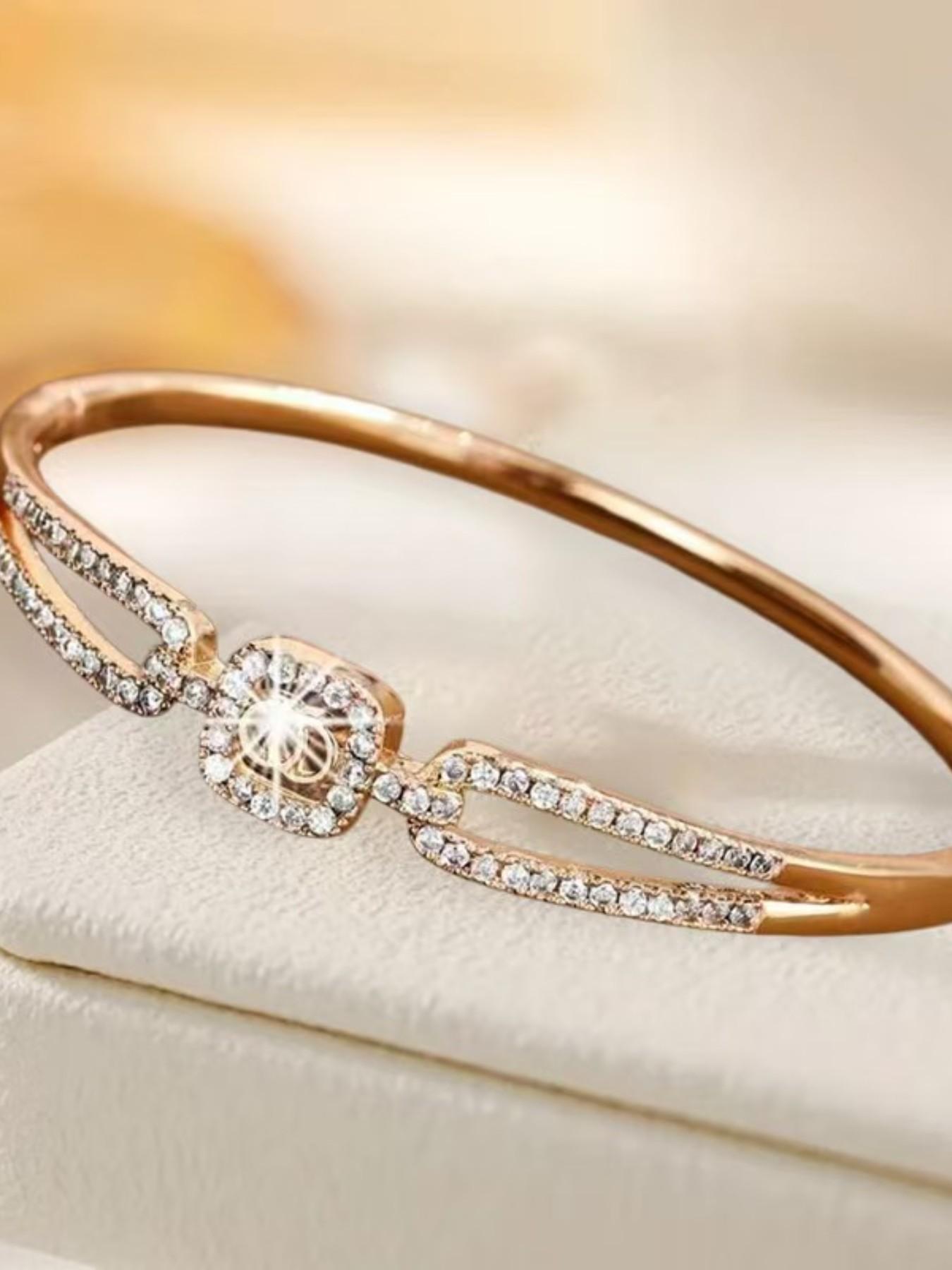 Luxury Diamond-Embedded Open Bracelet for Women, Boho Style, Stainless Steel Chain, Fashionable Accessory for Daily Wear and Evening Events