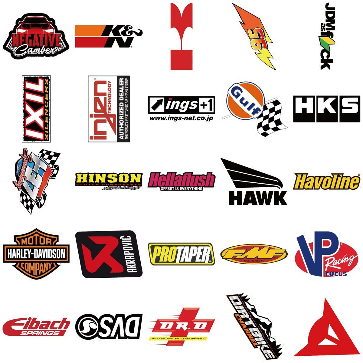 50pcs JDM Car Modification & Racing Brand Stickers Pack, Waterproof Motorcycle & Auto Logo Decals, Automotive Decals for Helmet, Laptop, Car Window & Tool Box, Tuner Gift, Decal For Cars, Automobile Decals
