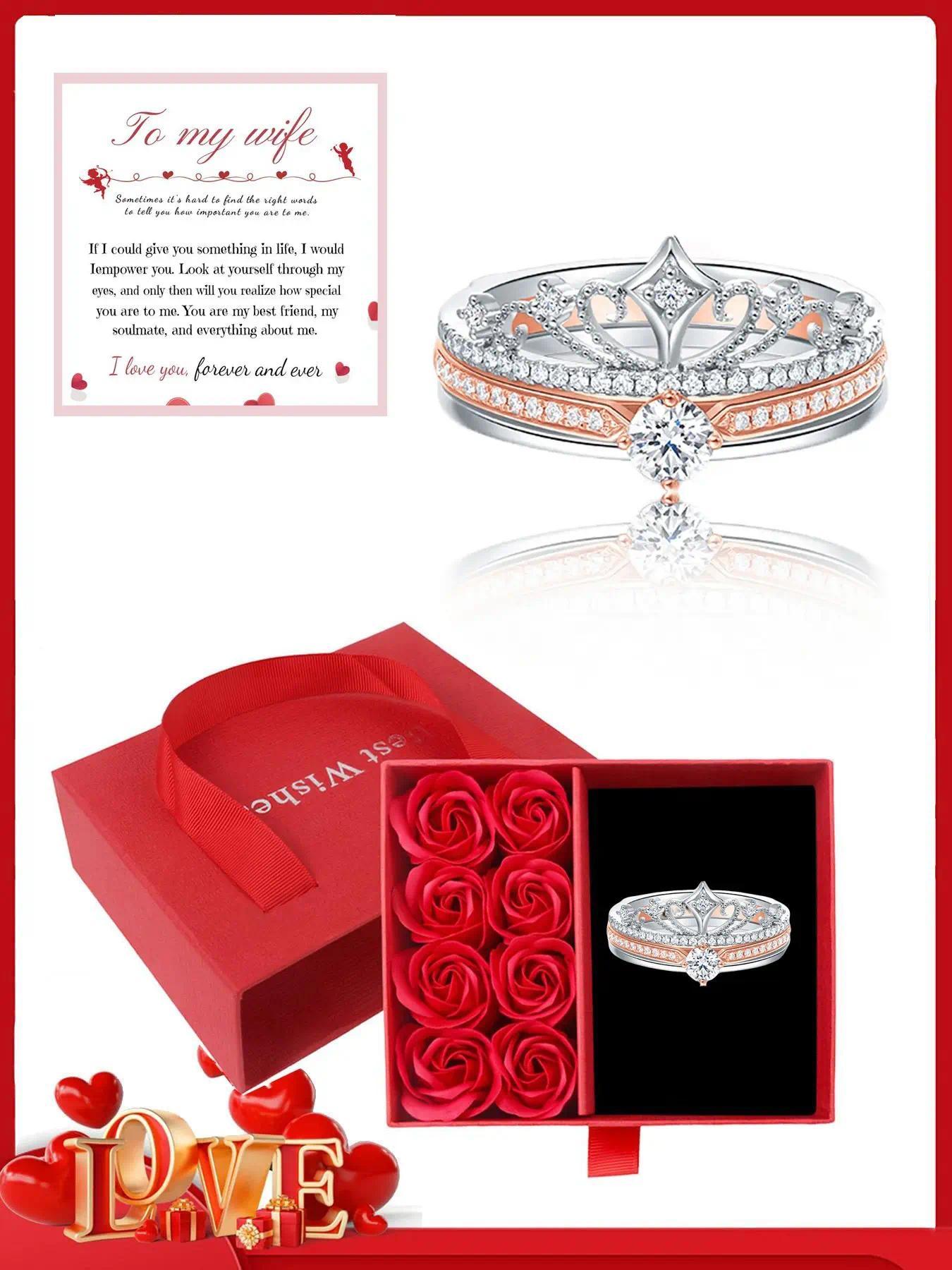 Firework Castle Ring - Princess Sparkling Crown Ring. Double Layer 2-in-1 Adjustable Rose Gold. Luxury versatile engagement ring, delicate jewelry gift for wife, girlfriend, mom. Ideal Mother’s Day & anniversary gift. Elegant, sparkling & daily wearable.