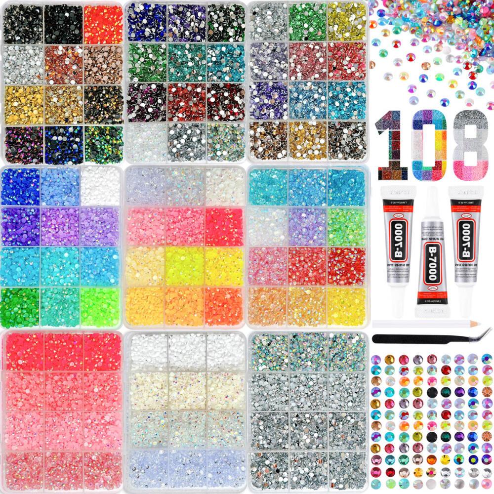 1Set 108 Colors Hot Selling Mini AB Nail Rhinestone Bedazzling Kit 3mm Flatback Semi-circular Resin Nail Diamond Jewelry DIY Phone Case Glasses Cup Nail Art