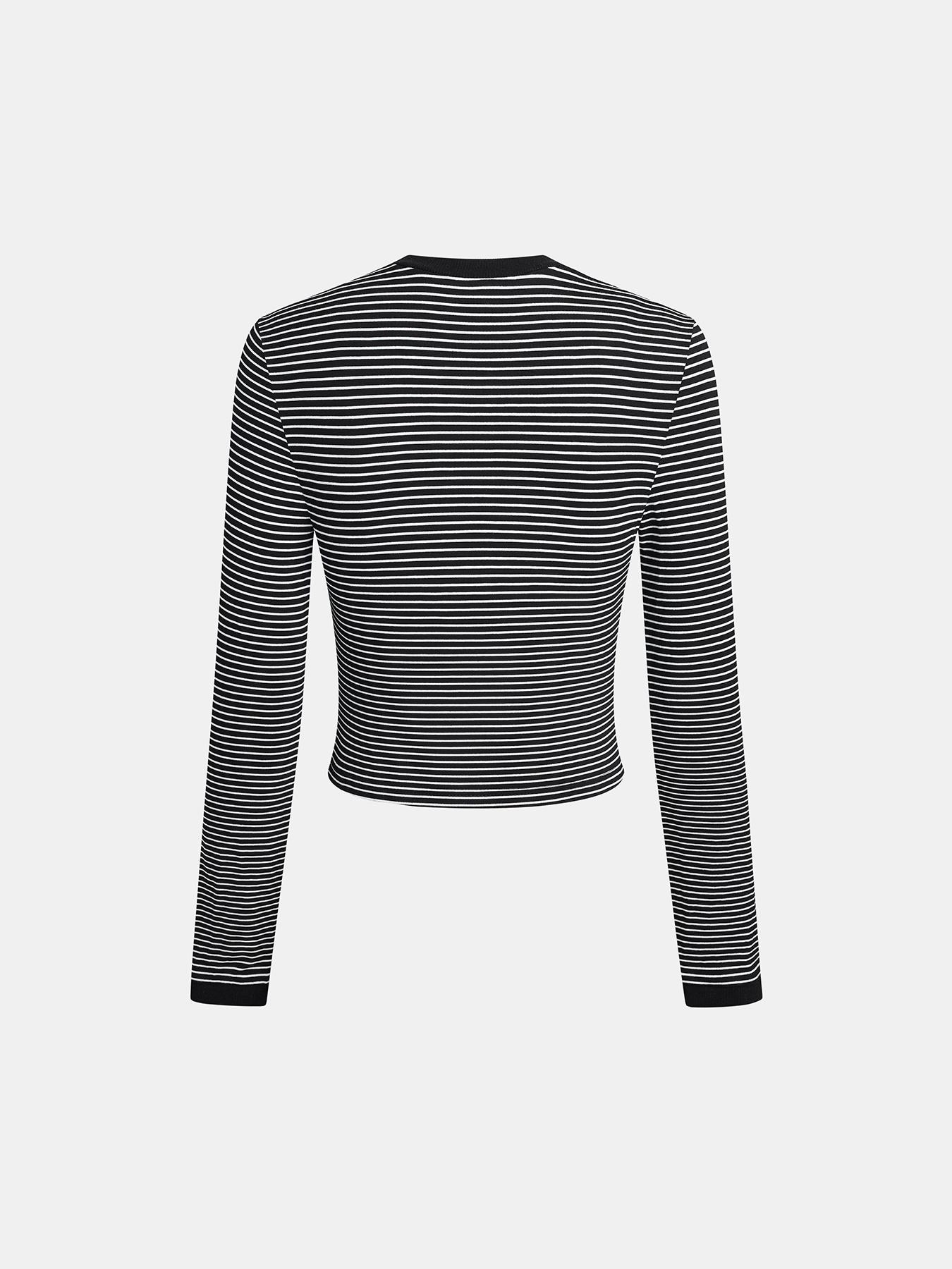 Women's Striped Slim-Fit Long Sleeve Casual Spring Summer Top, Stylish Plain Fashion Tee for Daily Wear, Comfortable & Trendy Design