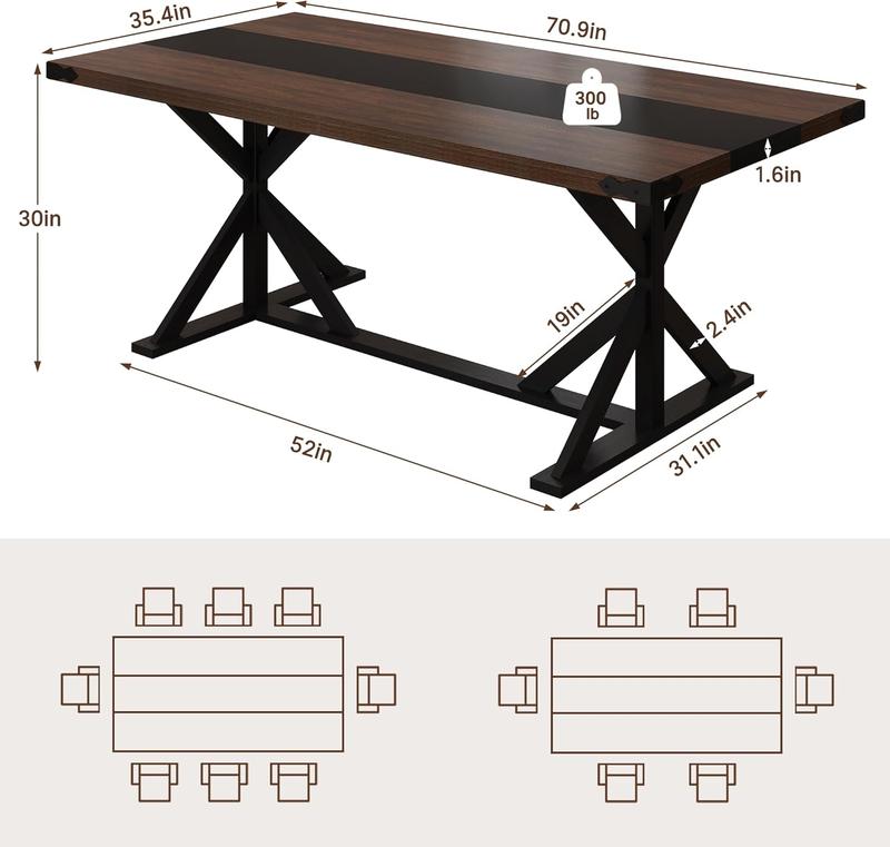 71inch/78inch/94inch Farmhouse Dining Table for 5 6 8 10 People,Rectangular Kitchen Table W/Thickness Waterproof Wood Grain Tabletop,6FT Large Rustic Dinner Table W/Adjustable Leg for Dining Living Room(Brown&black/Brown/Oak) 71inch/78inch/94inch Farmhouse Dining Table for 5 6 8 10 People,Rectangular Kitchen Table W/Thickness Waterproof Wood Grain Tabletop,6FT Large Rustic Dinner Table W/Adjustable Leg for Dining Living Room(Brown&black/Brown/Oak)