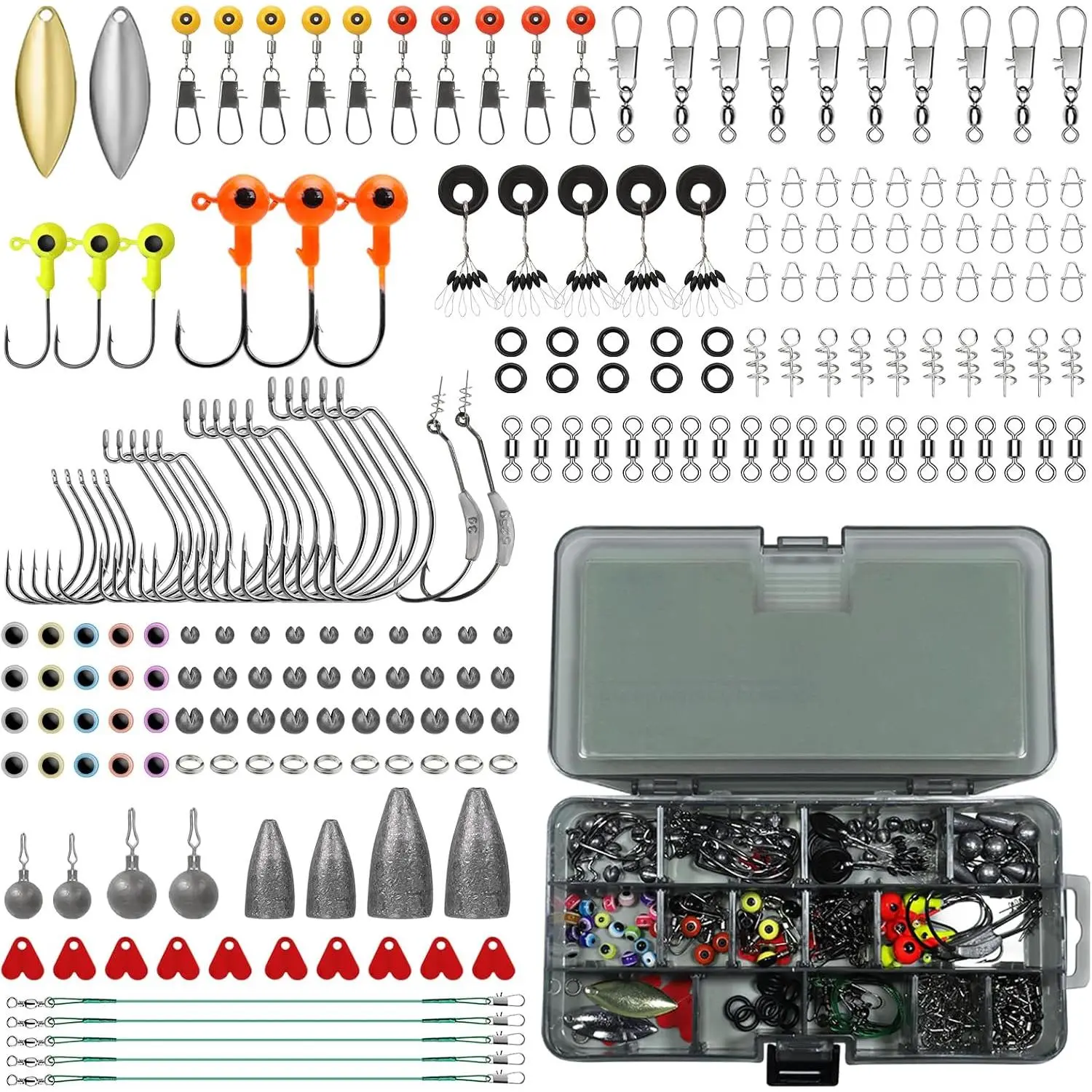 128/209/240/265pcs Fishing Lures Kit with Tackle Box, -in-1 Fishing Accessories Gear Set with Soft Lure, Minnow, Crankbait, Hooks, Sinkers, and Terminal Tackle Kit, Fishing Gifts for Men