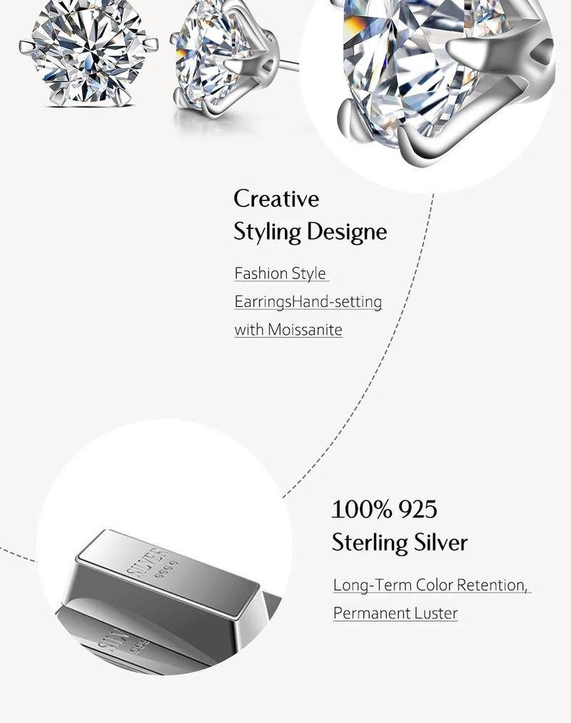 6 prong Synthetic Moissanite Stud Earrings 0.5Ct~3Ct D Color  VVS1 for Women Solitaire Fine Jewelry E009 sixclaw moissanite