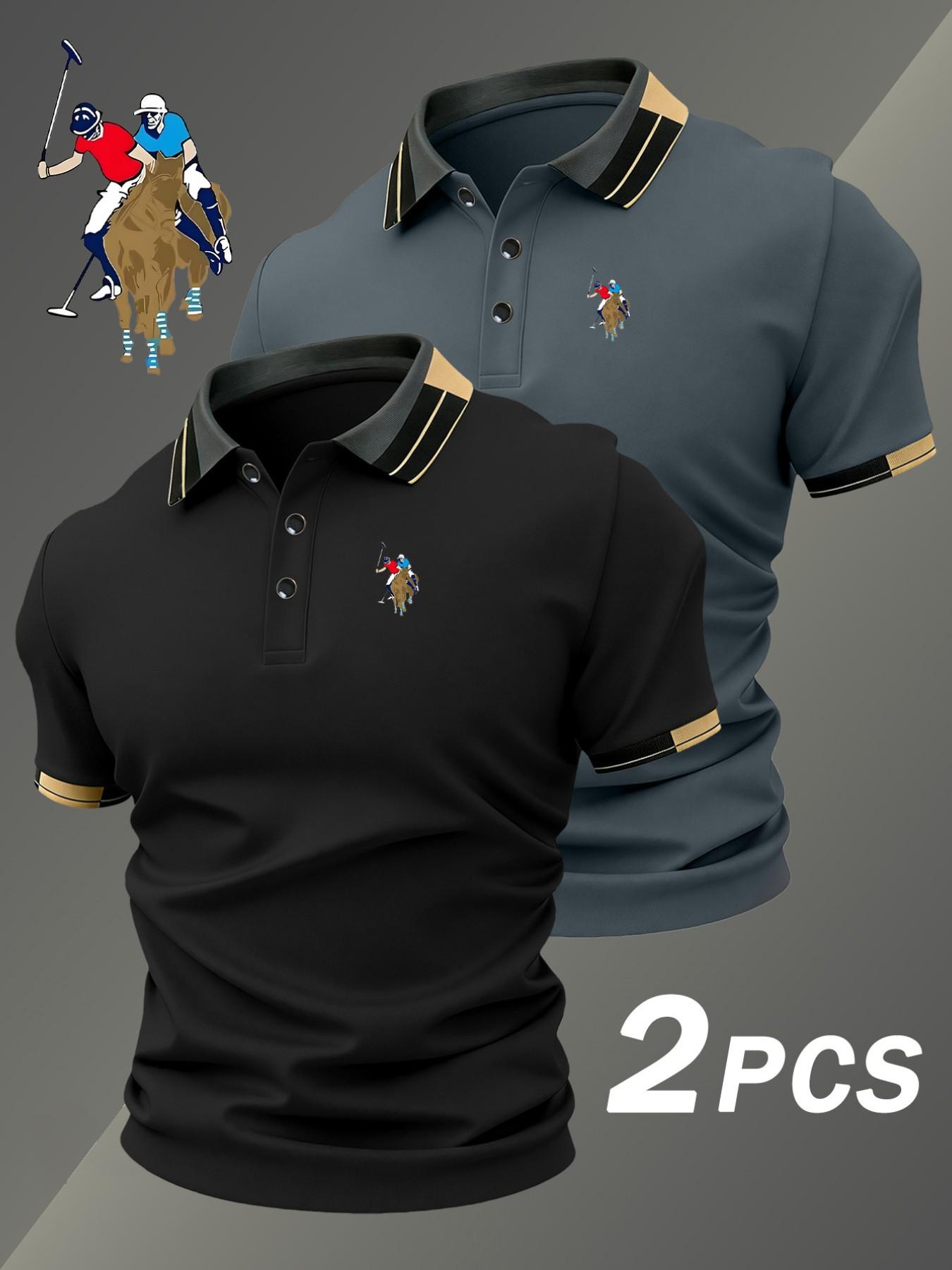 Two-Piece Hh4557 Paul Mccartney Knight Logo Print Men's Collared Shirt, Elastic Casual Breathable All-Season Comfortable High-End Polo